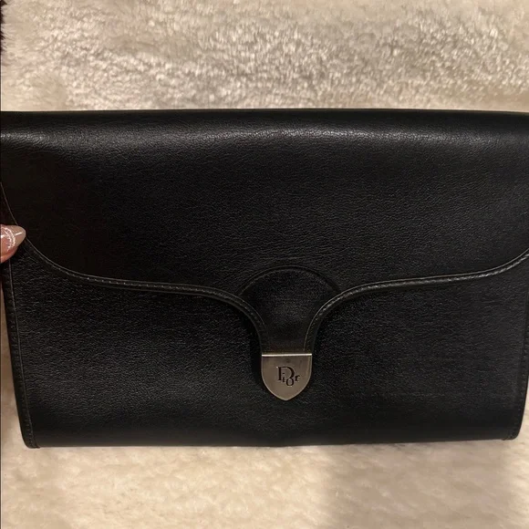 Dior Vintage Elegant Black Leather Shoulder Bag EXCELLENT